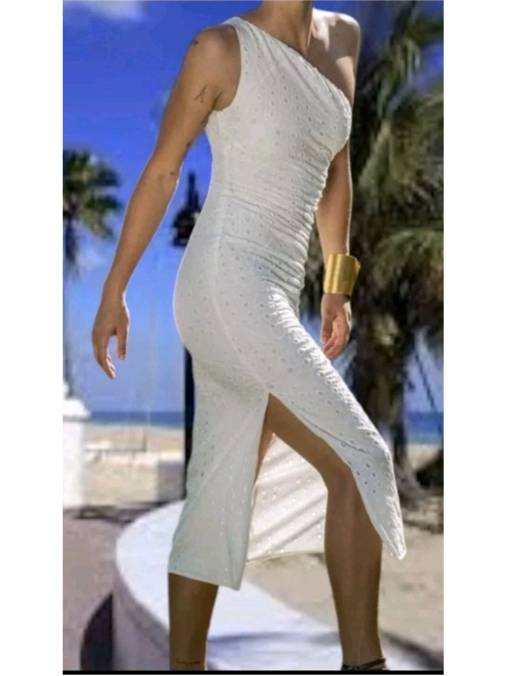 ZARA Woman’s Embroidered Asymmetric White Vacation Midi Dress Cutwork Small NWT